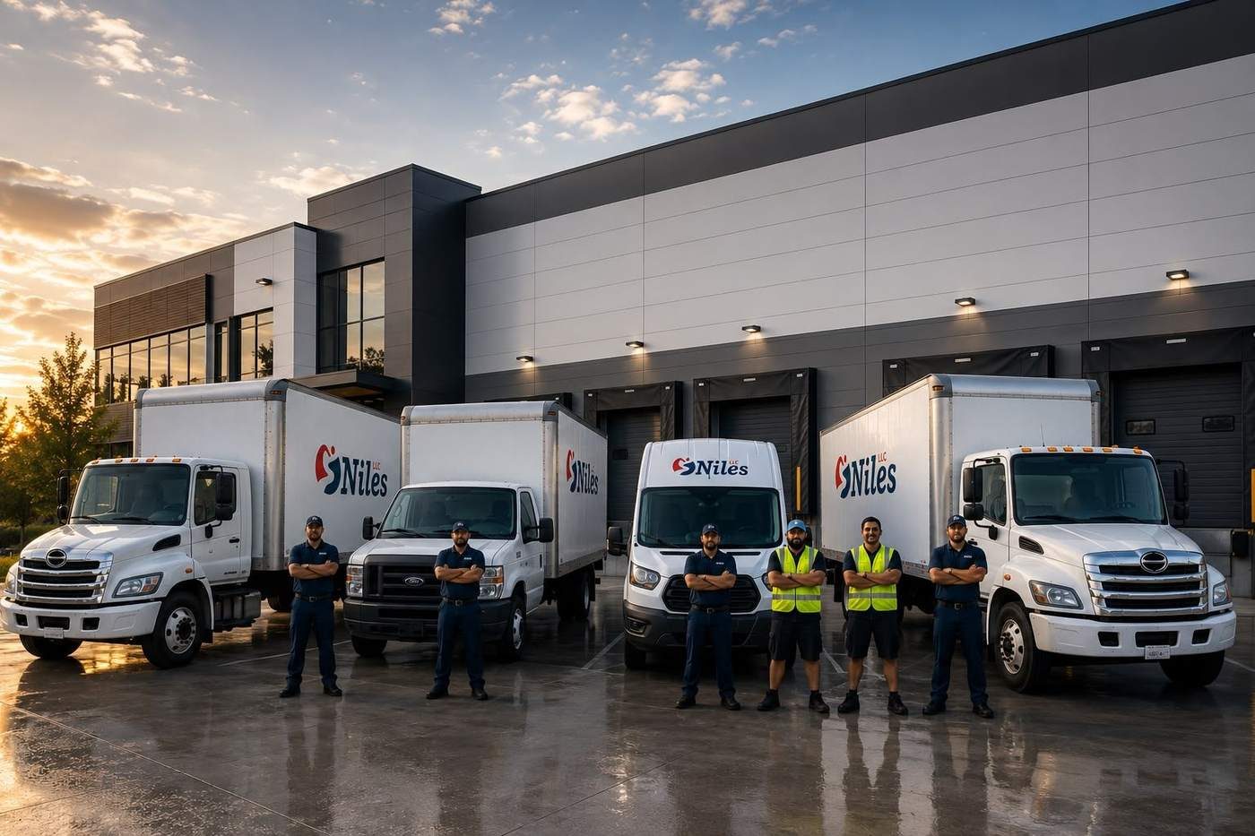 Niles Last Mile crew and company box trucks ready for retail last-mile delivery